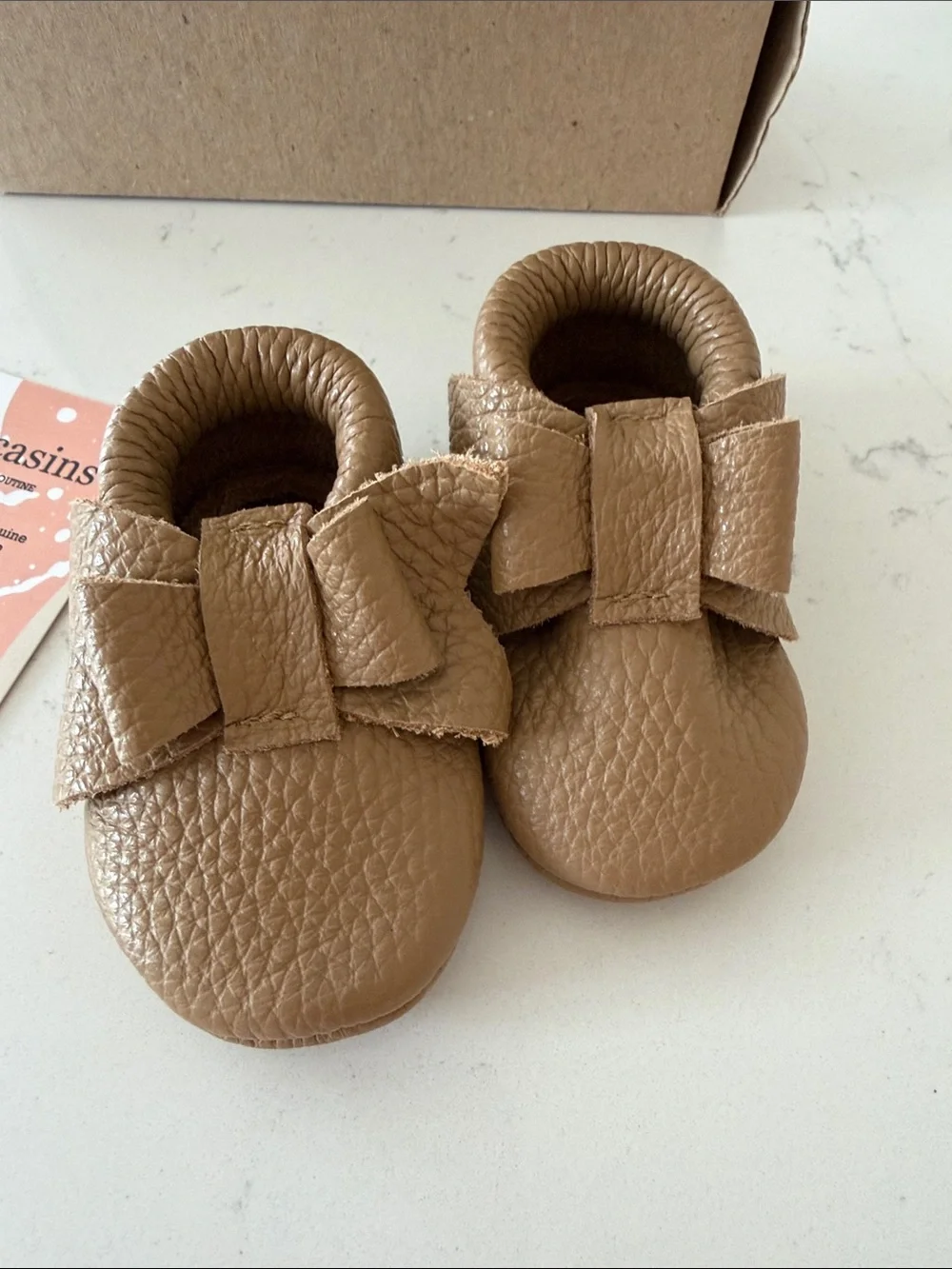 Little Bee Genuine Leather Brown Bow Moccasins 3-6m Baby